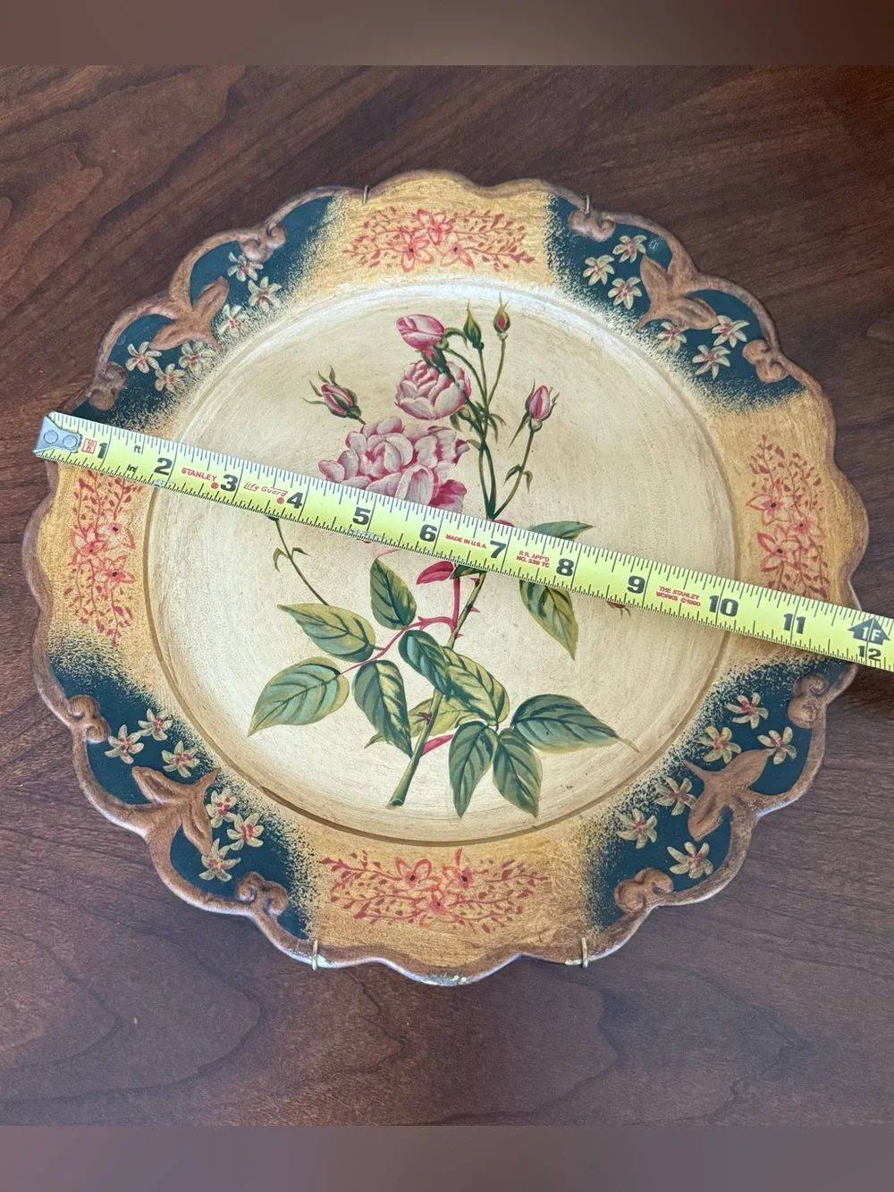 3 VTG Victorian-Style Hand Painted Scalloped 12” Plates Wall Hanging Roses